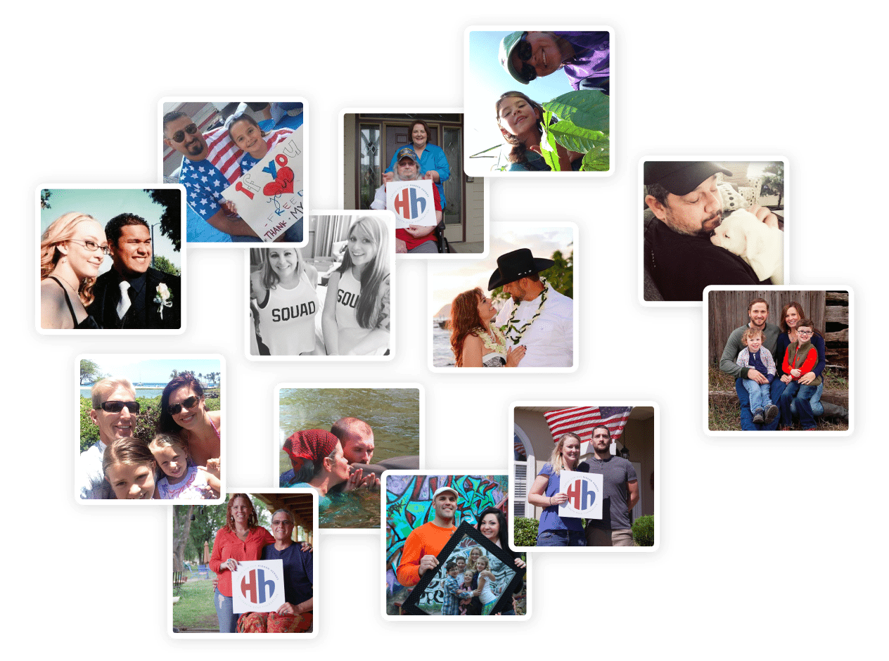 Collage of different caregivers from around the US with the veterans they support.